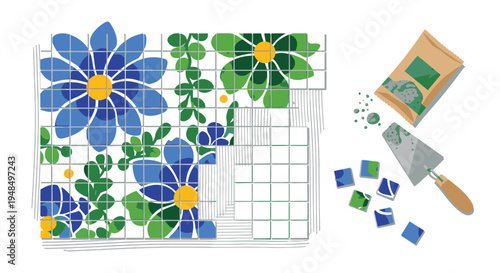 Mosaic Art Tiles with Trowel and Pattern.