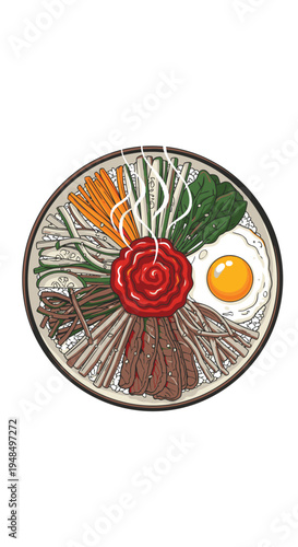 Korean Bibimbap Dish with Vegetables and Egg.