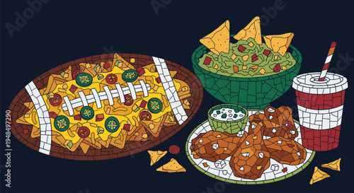 Delicious Nachos and Wings Meal Illustration.