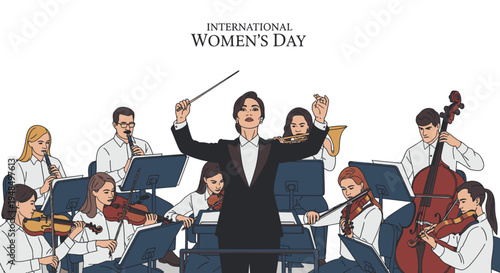 Female Conductor Leading Orchestra on International Womens Day.