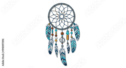 Dreamcatcher Hanging with Feathers and Beads.