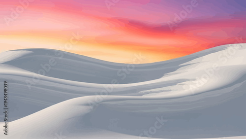 Snowy Dunes at Sunset with Vibrant Sky.