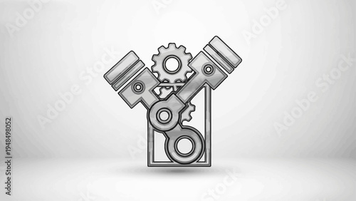 Engine Piston Gears Mechanical Parts Illustration.