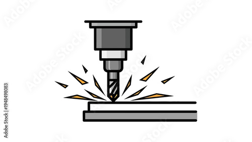 Drill Bit Drilling into Metal Surface.