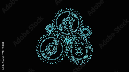Interconnected Gears Mechanical System Illustration.