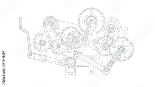 Detailed Technical Drawing of Mechanical Parts Assembly.