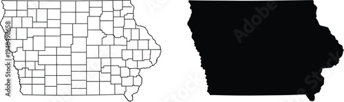 Comparison of iowa county map and state outline highlighting the entire state in black Vector