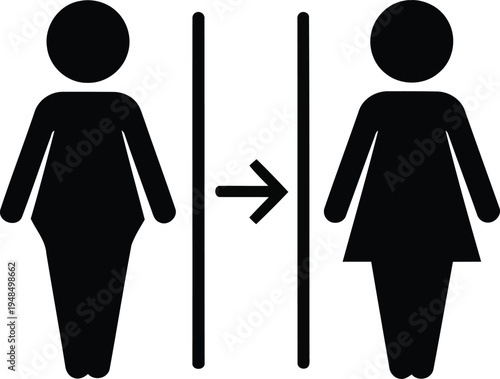 Gender transition symbolized by a male to female figure transformation Vector