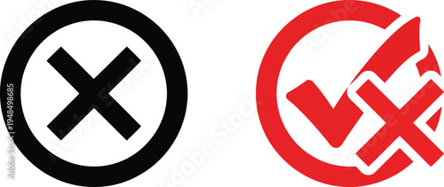 Contrast between incorrect and correct validation symbols with checkmark and cross Vector