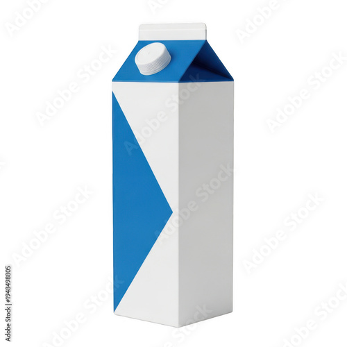 Modern milk carton with blue triangular logo design on front