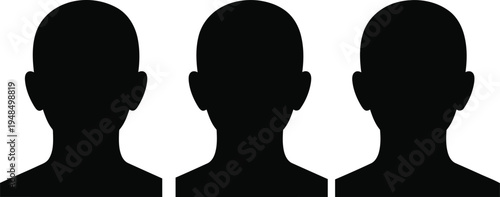 Three silhouette figures standing side by side in a uniform arrangement Vector