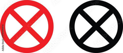 Two circular prohibition symbols with different colored backgrounds and lines. Vector