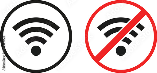 Wi-fi enabled and disabled symbols in contrasting circles for user guidance Vector