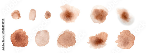 Foto Watercolor terracotta and copper ink drops set on nuance background, abstract in