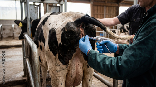 Artificial insemination of cow.