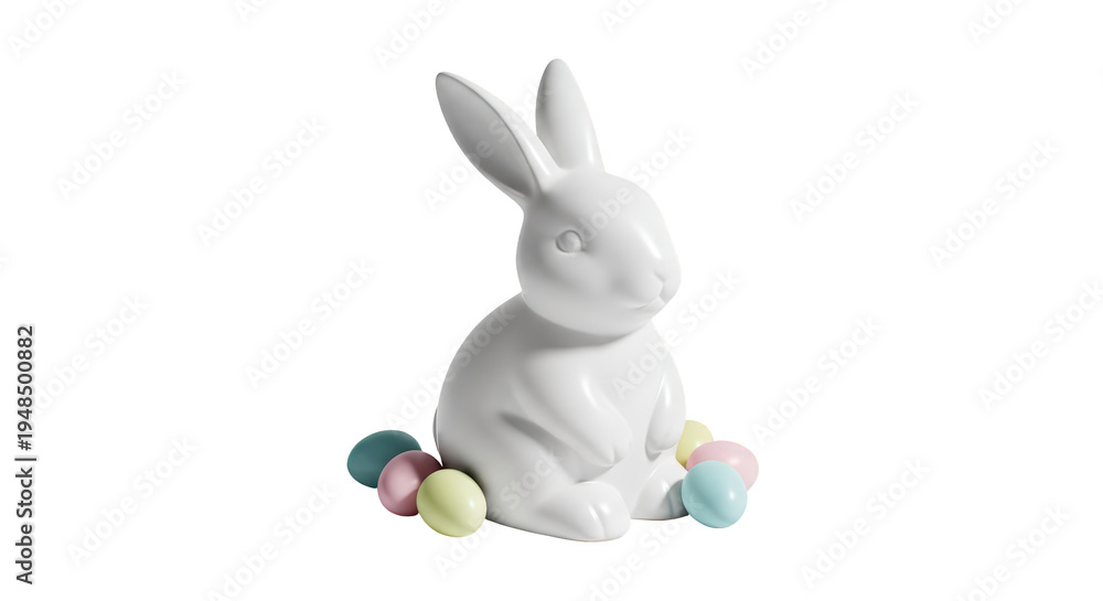 Obraz premium Minimalist White Porcelain Easter Bunny on Transparent Background