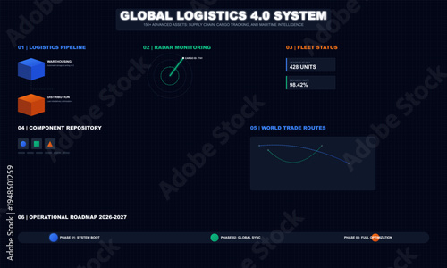 Global Logistics 4.0 System Data Interface Modern Supply Chain Management Dashboard.