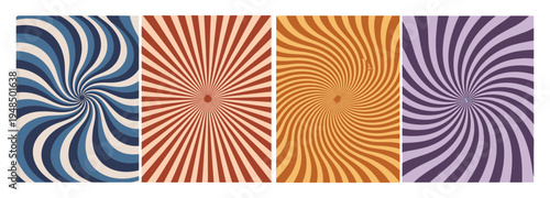 Four Retro Style Swirl Patterns With Psychedelic Visual Effects In Color Palettes background