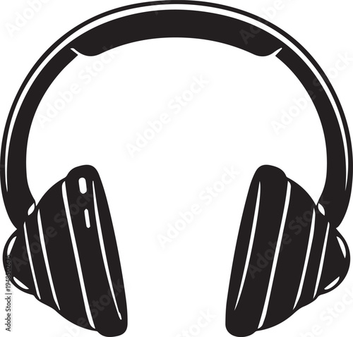 Black and white headphones icon for online learning and music isolated on white background