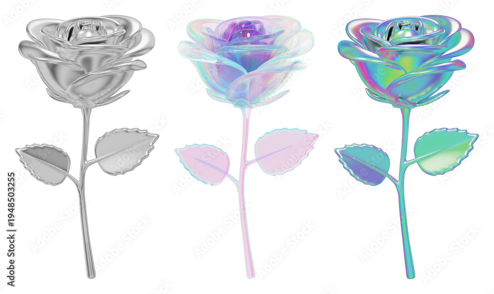 Obraz premium PNG Metallic iridescent rose trio on transparent background