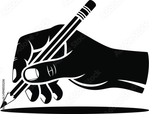 A hand holding a pencil poised to write on a blank sheet of paper