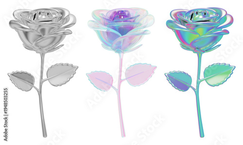 PNG Metallic iridescent rose trio on transparent background