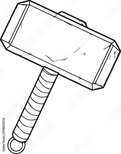 Black and white Thor hammer Mjolnir icon isolated on white minimalist line art vector illustration