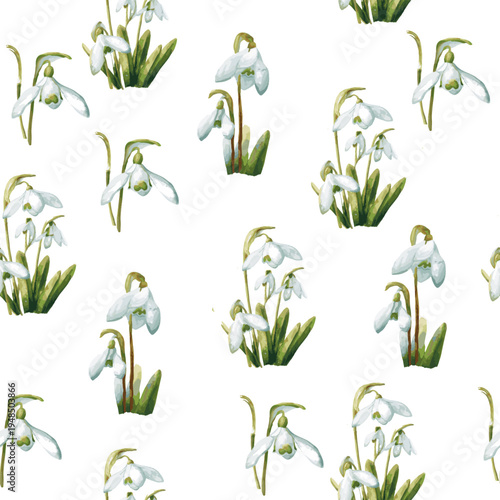 Beautiful and delicate first spring flowers, leaves, and twigs in pastel tones. A seamless pattern featuring spring flowers.