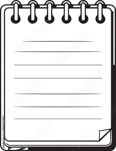 Blank lined notepad paper with metal spiral binding isolated on white background minimal design