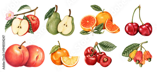 PNG Vibrant watercolor fruits illustration on transparent background