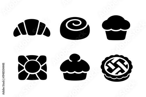 Bakery pastry icons solid black icon set vector illustration