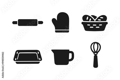 Baking tools icons solid black icon set vector illustration