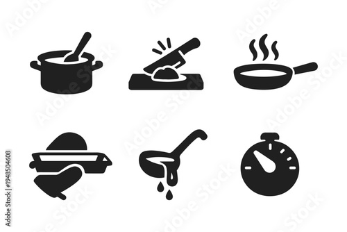 Cooking process icons black silhouette set vector illustration