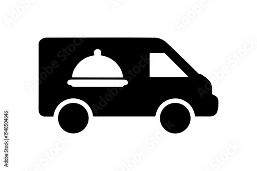 Food delivery van with catering dish, restaurant transport service