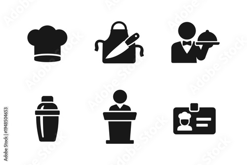 Chef and waiter profession icons, kitchen and restaurant staff