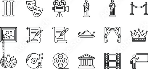 Cinema, Theater and Entertainment Line Icons Set