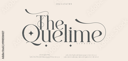 The Quelime Premium luxury elegant alphabet letters and numbers. Elegant wedding typography classic serif font decorative vintage retro. Creative vector illustration