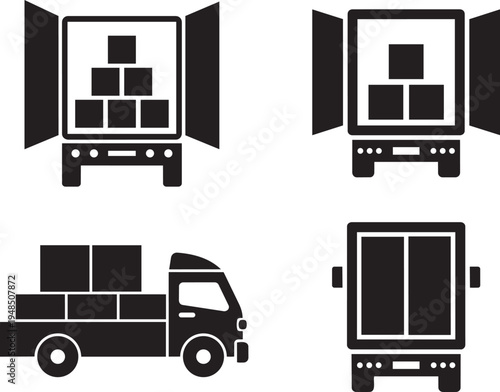 Logistics in Motion: A dynamic illustration showing a fleet of delivery trucks, their cargo bays loaded with packages. A symbol of efficient transport and supply chain management.