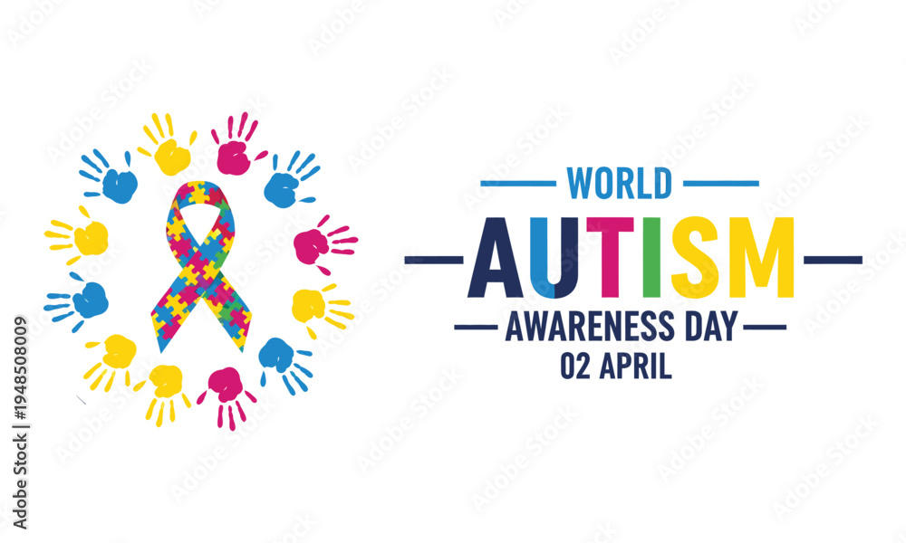 Obraz premium World autism awareness day awareness ribbon and handprints