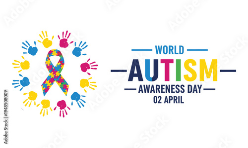World autism awareness day awareness ribbon and handprints