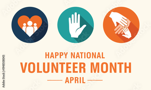 National volunteer month celebration with hand and heart graphics