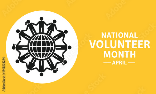National volunteer month logo with diverse group holding up the globe