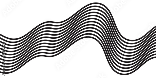 Black on white abstract perspective line wave stripes with 3d dimensional effect isolated on white.