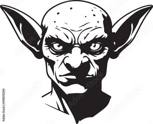 Goblin Warrior Face Icon Fantasy Character Line Art Isolated White Background