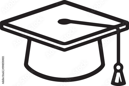 Graduation cap diploma icon isolated on white minimalist black outline education symbol
