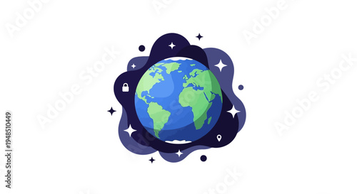 Illustration of Earth surrounded by stars and a dark blue aura, symbolizing the Earth Hour climate action and sustainability concept