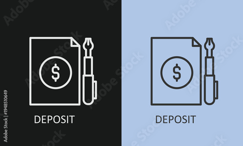 Financial Deposit and Document Signing Line Icon, Professional Bank Account Funding, Legal Contract Agreement, and Wealth Investment Vector Illustration, Modern Corporate Treasury and Finance Design.