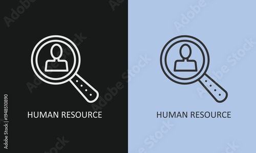 Human Resource and Talent Acquisition Line Icon, Professional Recruitment Search, Magnifying Glass Employee Discovery, and Headhunter Staffing Vector Illustration, Modern HR Management Design.