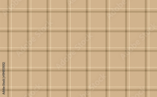 Seamless checkered windowpane plaid pattern in tan and white. Plaid repeating background for textile fabric design