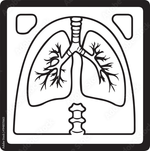 Human lungs xray medical icon isolated black white line art illustration healthcare